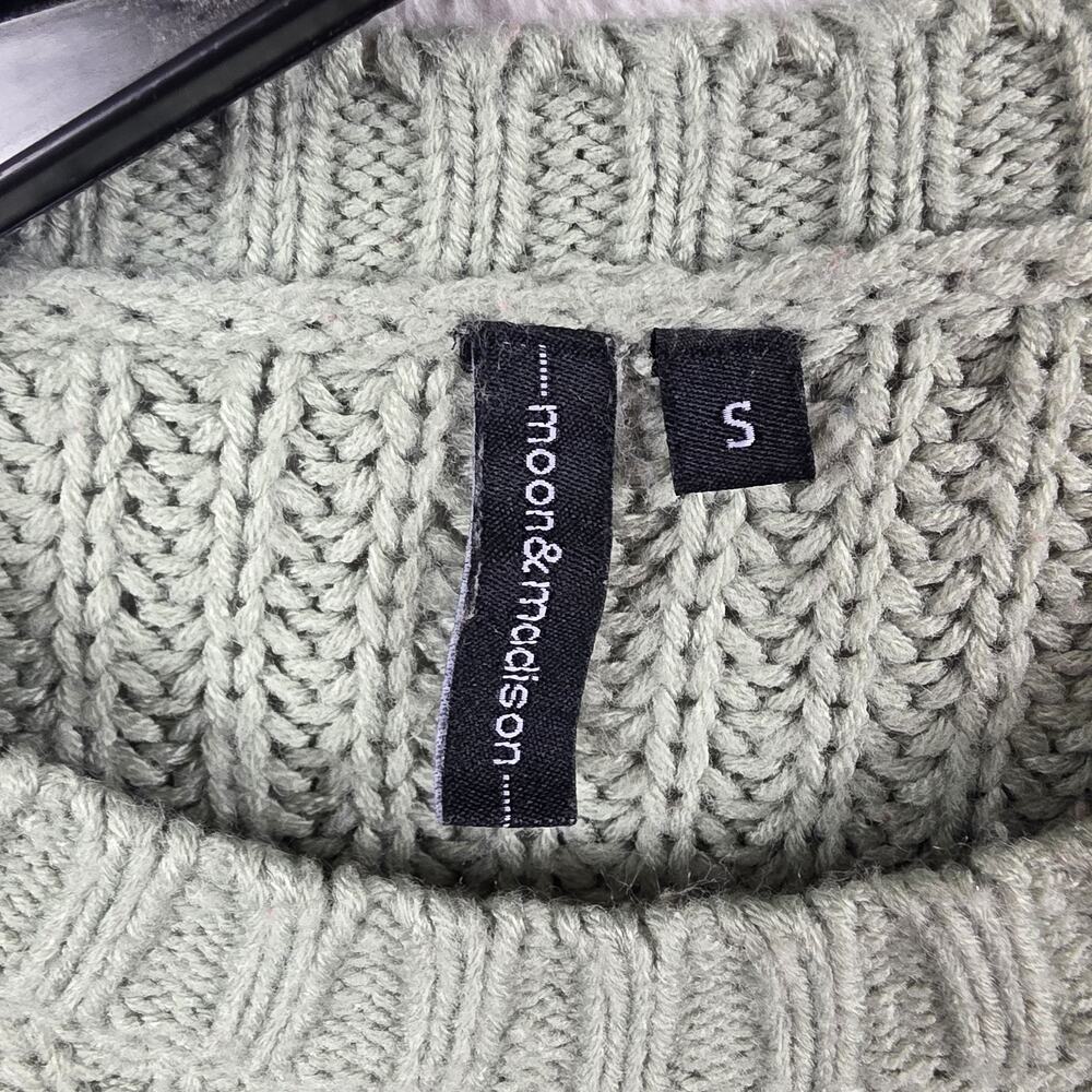 Moon & Madison Women's Small Green Bobble Sleeve Chunky Knit Sweater Acrylic - Picture 3 of 7